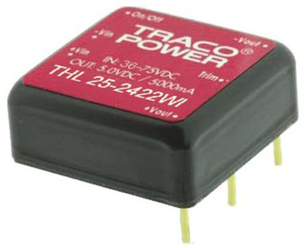 TRACOPOWER - THL 25-2412WI - TRACOPOWER THL 25WI ϵ 25W ʽֱ-ֱת THL 25-2412WI, 9  36 V ֱ, 12V dc, 2.09A, 1.5kV dcѹ, 89%Ч		