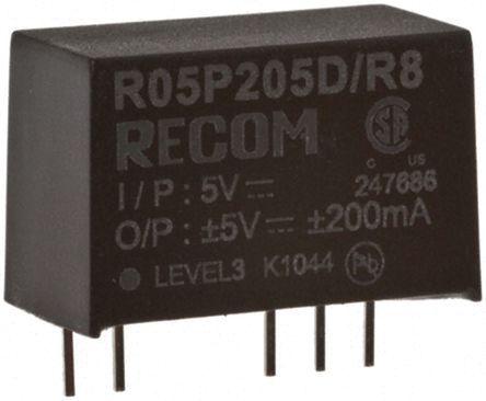 Recom - R05P212D/R8 - Recom 2W ʽֱ-ֱת R05P212D/R8, 12V dc, 85mA, 8kV dcѹ, 80  87%Ч, SIPװ		
