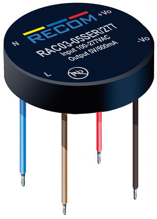 Recom - RAC03-3.3SER/277 - Recom 3W  ǶʽģʽԴ SMPS RAC03-3.3SER/277, 120  430 V dc, 85  305 V ac, 3.3V dc, 900, 68%Ч		