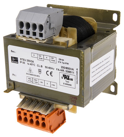 Block - STEU250/24 - Block 250VA ѹ STEU250/24, 2, :215V ac, 230V ac, 245V ac, 385V ac, 400V ac, 415V ac μ:12V ac, DIN 졢		