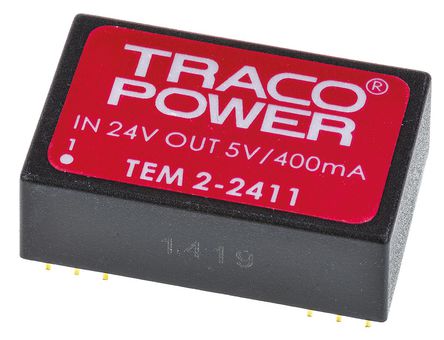 TRACOPOWER - TEM 2-2411 - TRACOPOWER TEM 2 ϵ 2W ʽֱ-ֱת TEM 2-2411, 21.6  26.4 V ֱ, 5V dc, 400mA, 1kV dcѹ, 51%Ч, DIP 24װ		