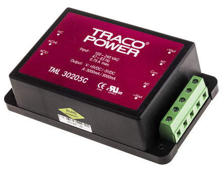 TRACOPOWER - TML 30205C - TRACOPOWER 30W 2 ǶʽģʽԴ SMPS TML 30205C, 100  370 V dc, 85  264 V ac, 5V dc, 3A		