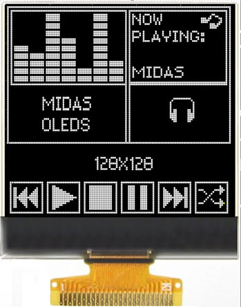 Midas - MCOT128128BV-WM - Midas V ϵ 1.46in ɫ Դ OLED ʾ MCOT128128BV-WM, 128 x 128, TAB, I2Cӿ		