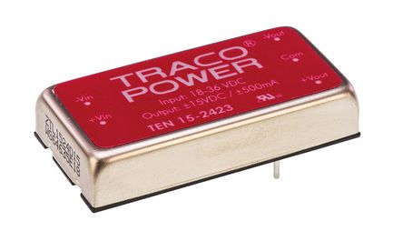 TRACOPOWER - TEN 15-2423 - TRACOPOWER TEN 15 ϵ 15W ʽֱ-ֱת TEN 15-2423, 18  36 V ֱ, 15V dc, 500mA, 1.5kV dcѹ, 86%Ч		