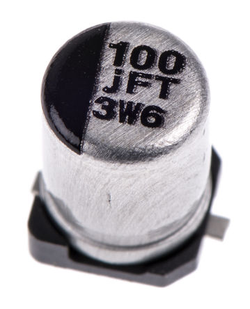 Panasonic - EEEFT0J101AR - Panasonic FT SMD ϵ 6.3 V ֱ 100F SMD  EEEFT0J101AR, 20%ݲ, 850m(ֵ), +105C, Bװ		