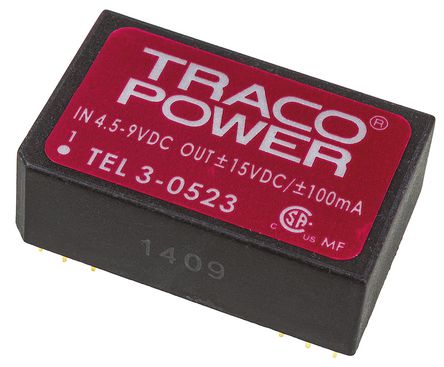 TRACOPOWER - TEL 3-0523 - TRACOPOWER TEL 3 ϵ 3W ʽֱ-ֱת TEL 3-0523, 4.5  9 V ֱ, 15V dc, 100mA, 1.5kV dcѹ, 74%Ч		
